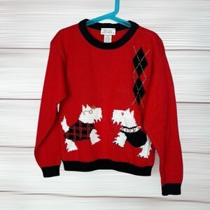 Vintage Kid’s Jet Set Red Sweater with Scottish Terrier Dogs Medium 10-12